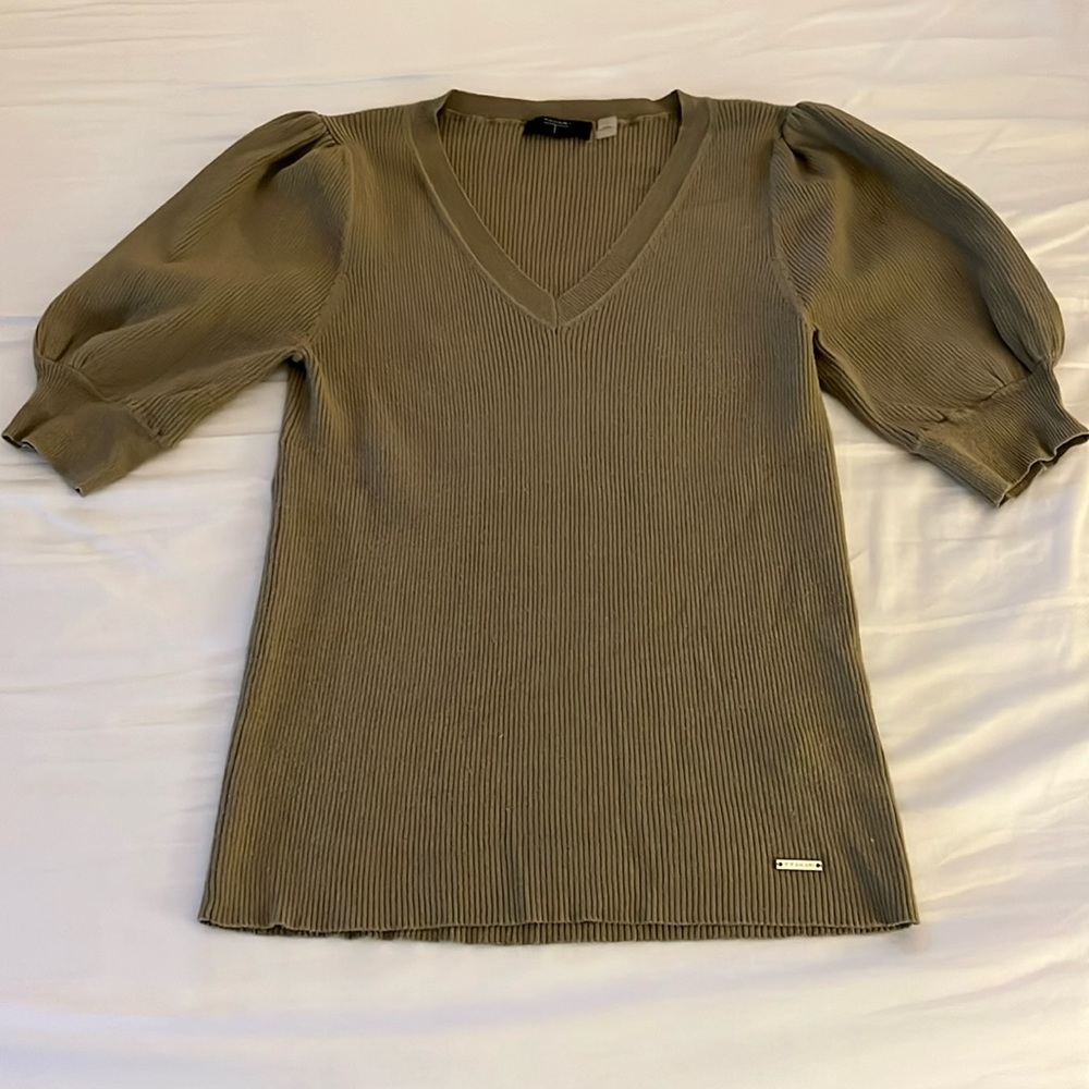 Green Ribbed Cap Short Sleeve Knit Sweater